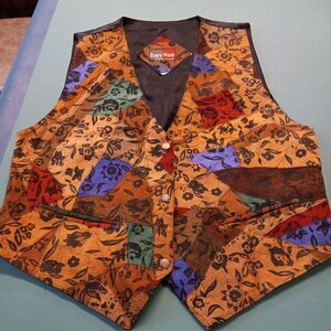Leather EveryWearLarge Multicolored Floral Mens Vest Western Country Grandpacore